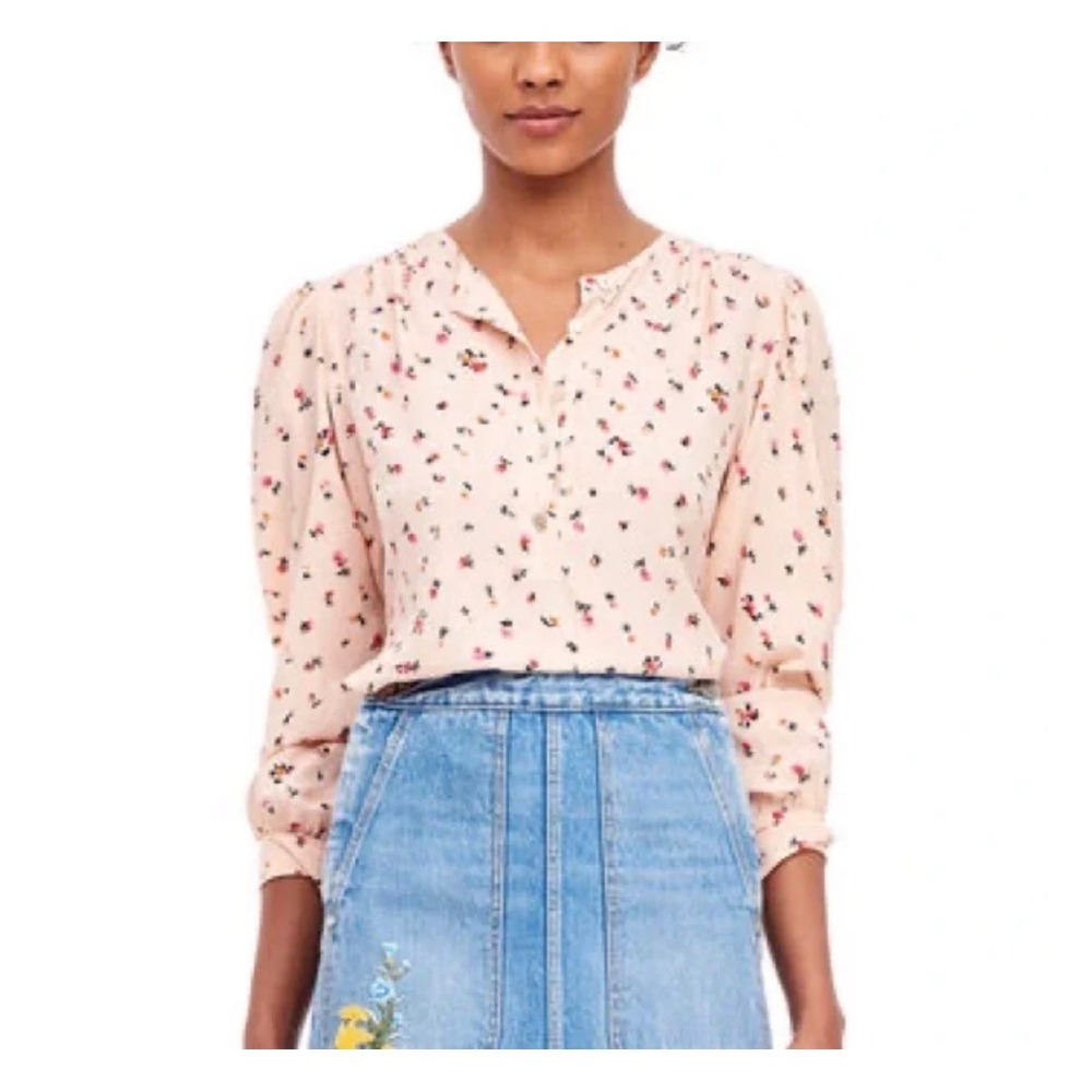 J14 Rebecca‎ Taylor Silk Blend Peach Floral V-Neck Blouse